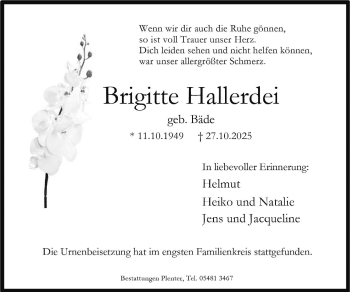 Anzeige von Brigitte Hallerdei 