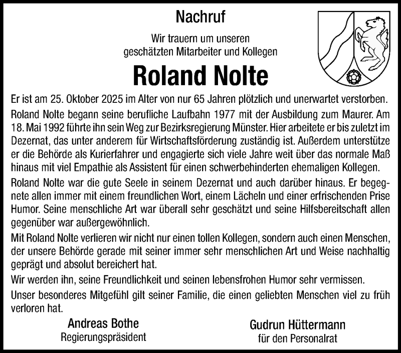  Traueranzeige für Roland Nolte vom 19.11.2025 aus 