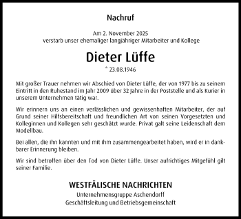 Anzeige von Dieter Lüffe 