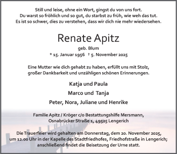 Anzeige von Renate Apitz 
