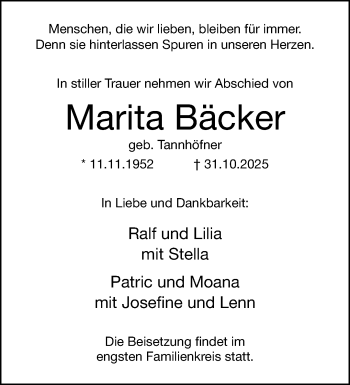 Anzeige von Marita Bäcker 