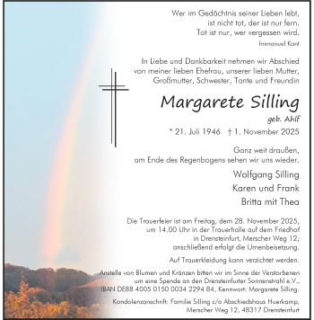 Anzeige von Margarete Silling 