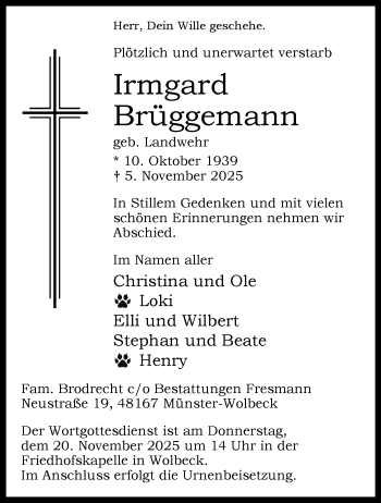 Anzeige von Irmgard Brüggemann 