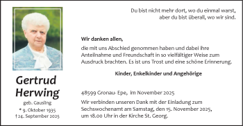 Anzeige von Gertrud Herwing 