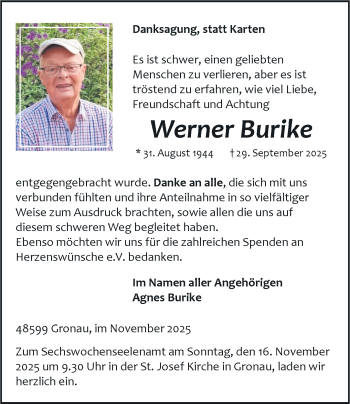 Anzeige von Werner Burike 