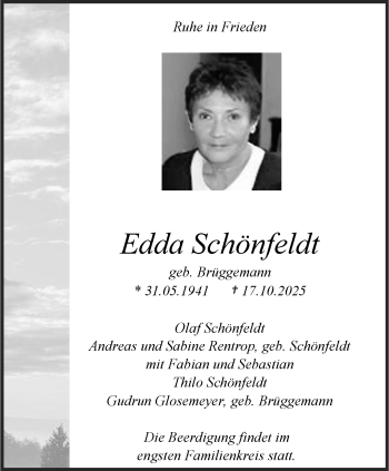 Anzeige von Edda Schönfeldt 