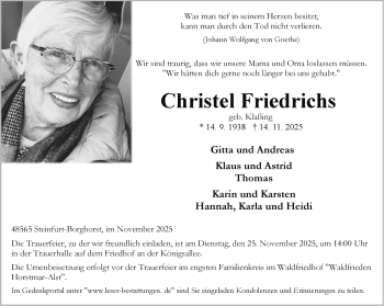 Anzeige von Christel Friedrichs 