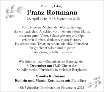 Anzeige von Franz Rottmann 