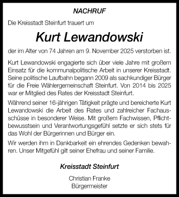 Anzeige von Kurt Lewandowski 