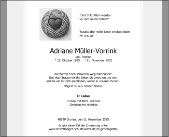 Anzeige von Adriane Müller-Vorrink 
