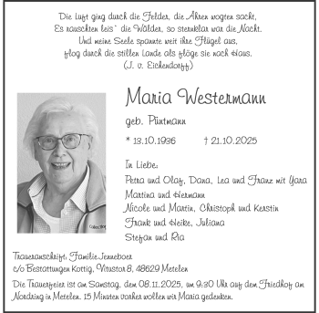 Anzeige von Maria Westermann 