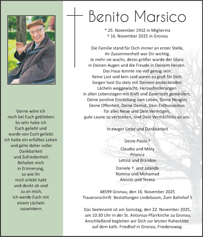  Traueranzeige für Benito Marsico vom 20.11.2025 aus 