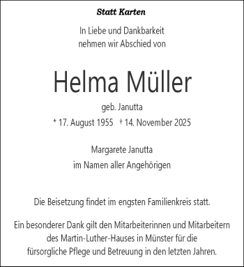 Anzeige von Helma Müller 