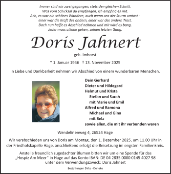 Anzeige von Doris Jahnert 