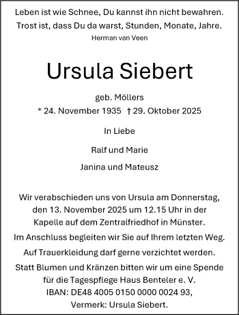 Anzeige von Ursula Siebert 