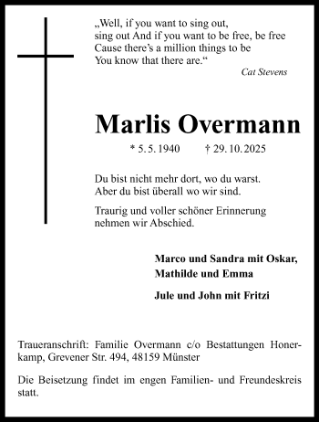 Anzeige von Marlis Overmann 