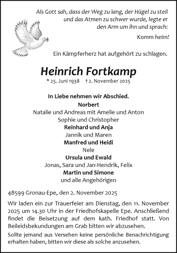 Anzeige von Heinrich Fortkamp von Westfälische Nachrichten