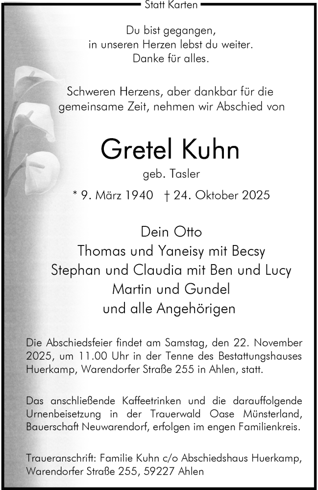  Traueranzeige für Gretel Kuhn vom 08.11.2025 aus 
