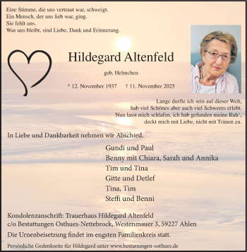 Anzeige von Hildegard Altenfeld 