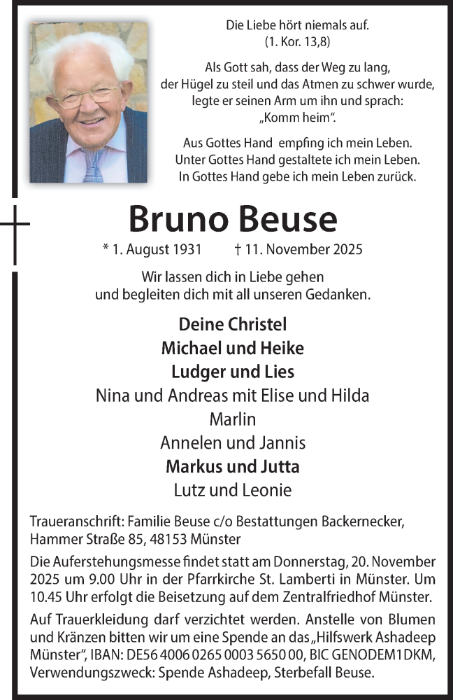  Traueranzeige für Bruno Beuse vom 15.11.2025 aus 