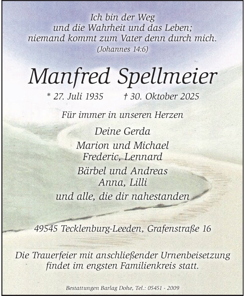  Traueranzeige für Manfred Spellmeier vom 08.11.2025 aus 