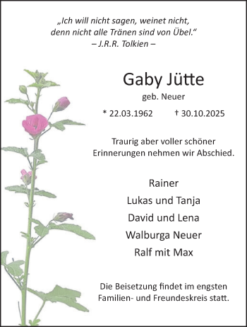 Anzeige von Gaby Jütte 