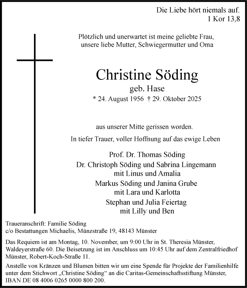  Traueranzeige für Christine Söding vom 05.11.2025 aus 