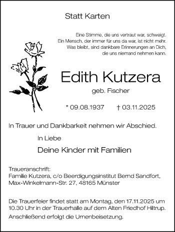 Anzeige von Edith Kutzera 