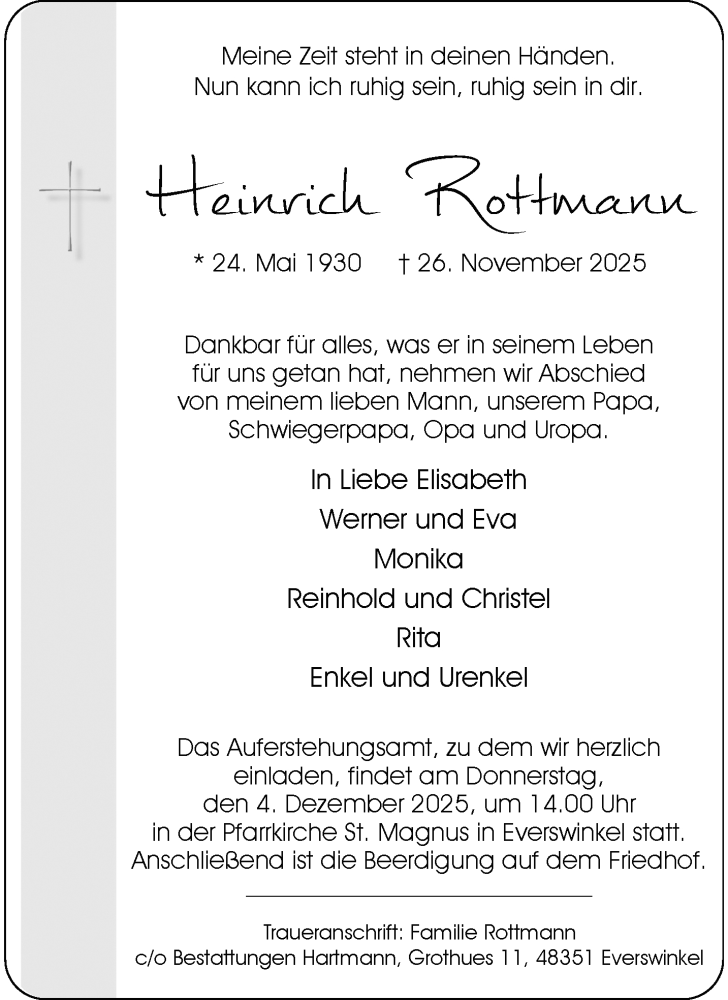  Traueranzeige für Heinrich Rottmann vom 29.11.2025 aus 