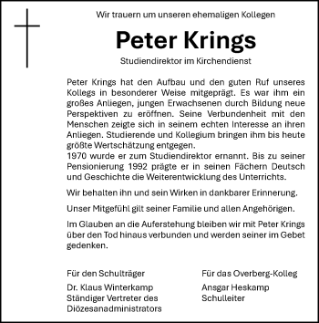 Anzeige von Peter Krings 