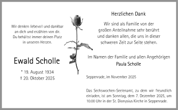 Anzeige von Ewald Scholle 