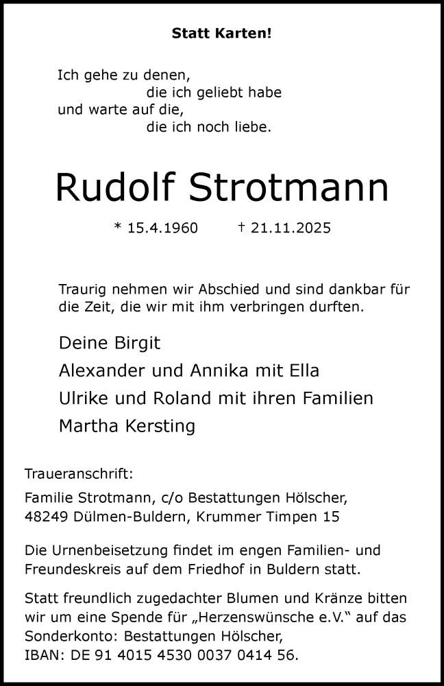  Traueranzeige für Rudolf Strotmann vom 29.11.2025 aus 
