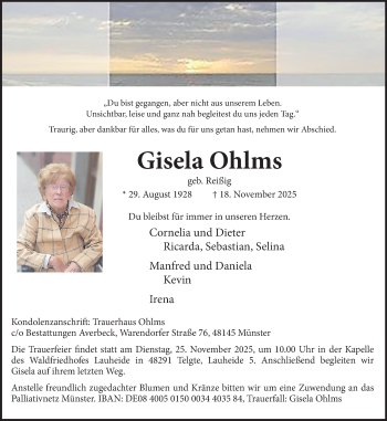 Anzeige von Gisela Ohlms 