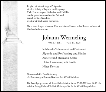 Anzeige von Johann Wermeling 