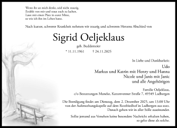Anzeige von Sigrid Oeljeklaus 