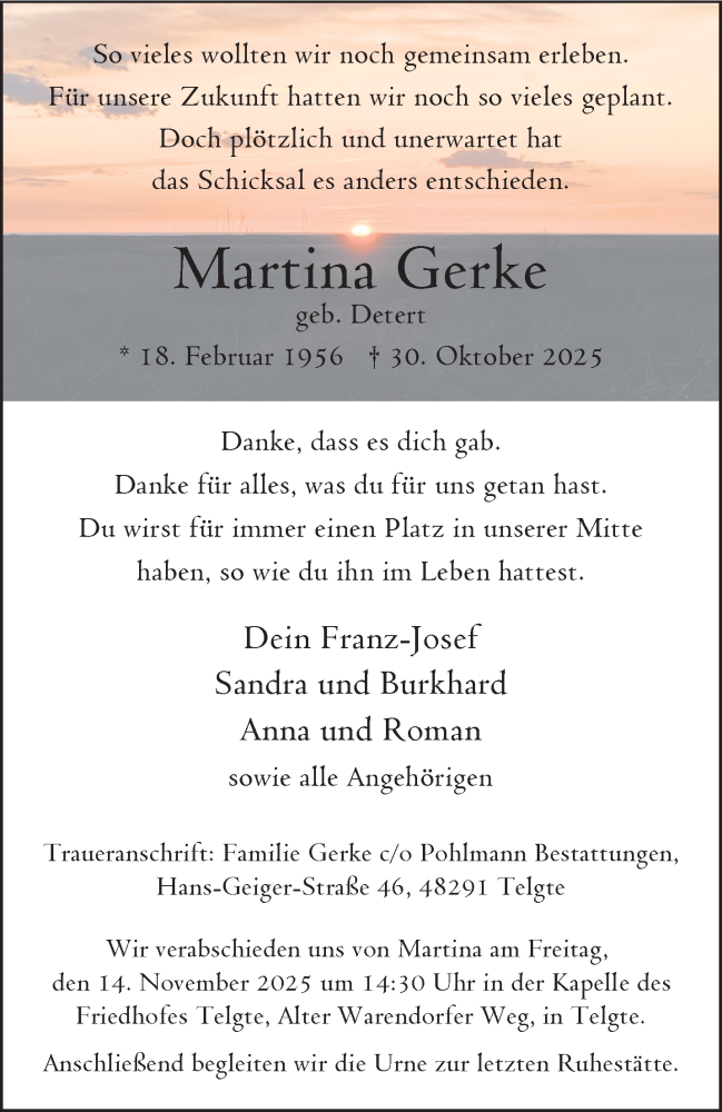  Traueranzeige für Martina Gerke vom 08.11.2025 aus 