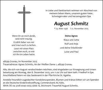 Anzeige von August Schmitz 