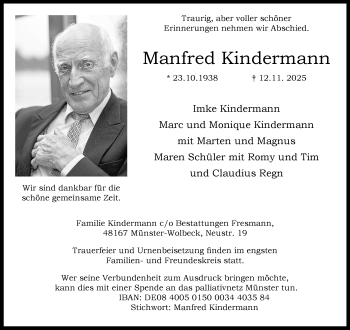 Anzeige von Manfred Kindermann 