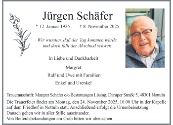 Anzeige von Jürgen Schäfer 