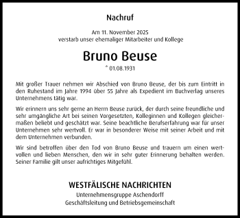 Anzeige von Bruno Beuse 