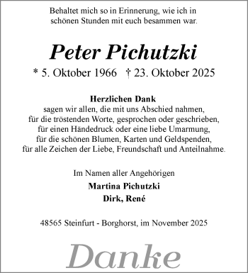 Anzeige von Peter Pichutzki 