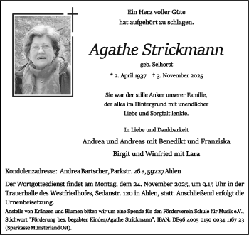 Anzeige von Agathe Strickmann 