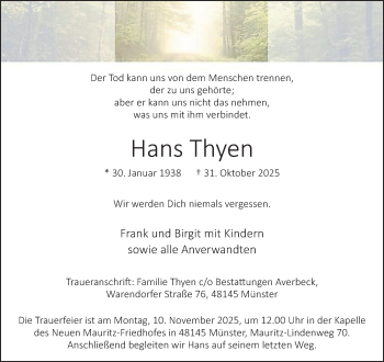 Anzeige von Hans Thyen 