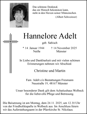 Anzeige von Hannelore Adelt 