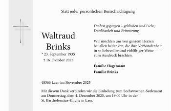Anzeige von Waltraud Brinks 
