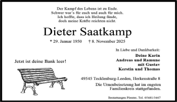 Anzeige von Dieter Saatkamp 