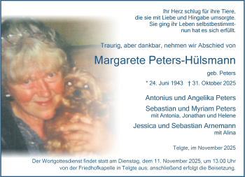 Anzeige von Margarete Peters-Hülsmann 