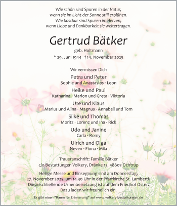 Anzeige von Gertrud Bätker 