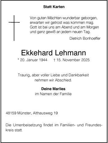 Anzeige von Ekkehard Lehmann 