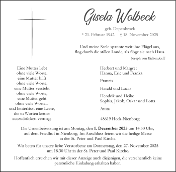 Anzeige von Gisela Wolbeck 